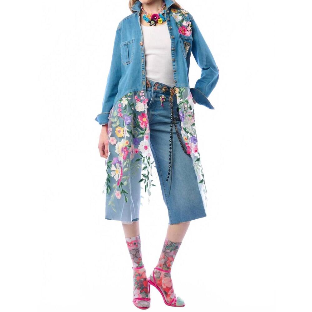 NEW ARATTA celine button down floral shirt dress in denim blue - Picture 7 of 10